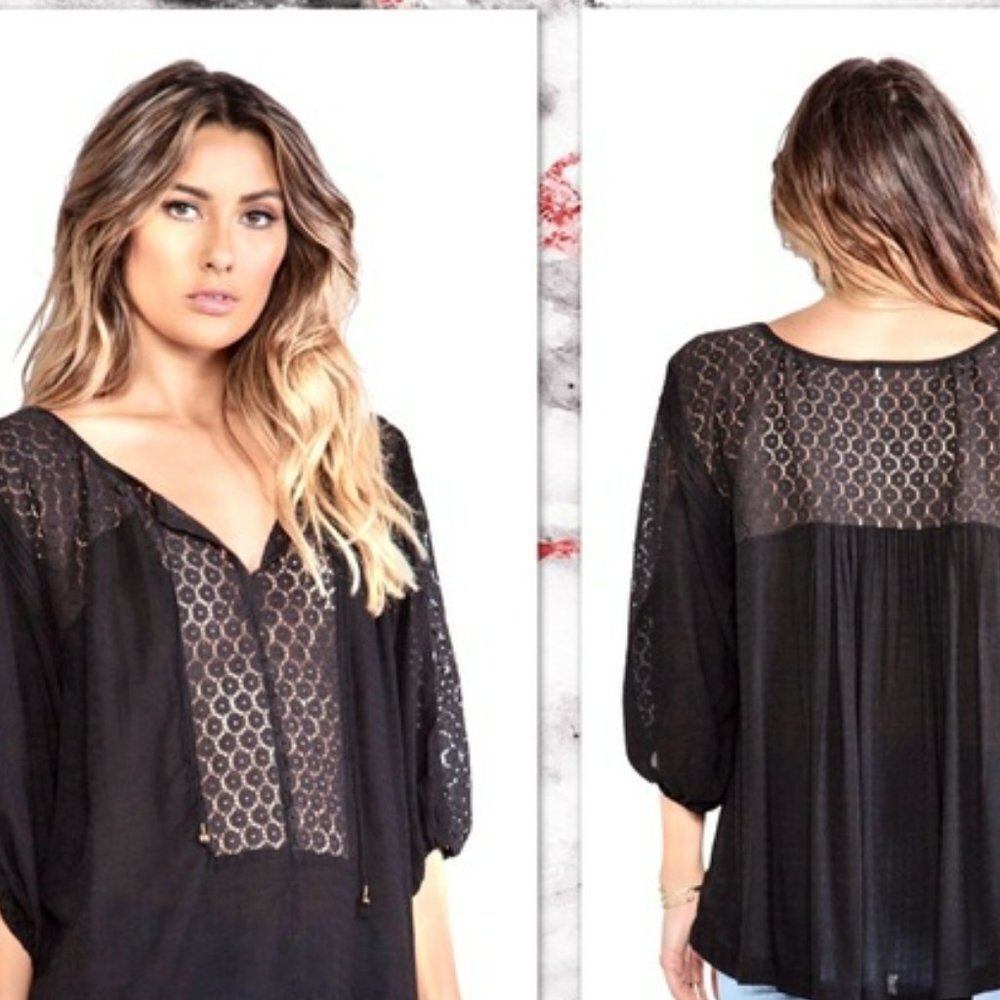Free People Moon River Easy Blouse in Black  oversize fit EUC